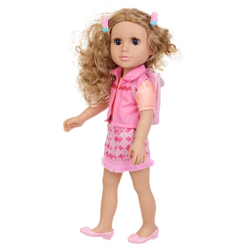 18 inch girl doll playset, including doll clothes and accessories, including 18 inch doll, jacket, t-shirt, skirt, shoe back bag, headband