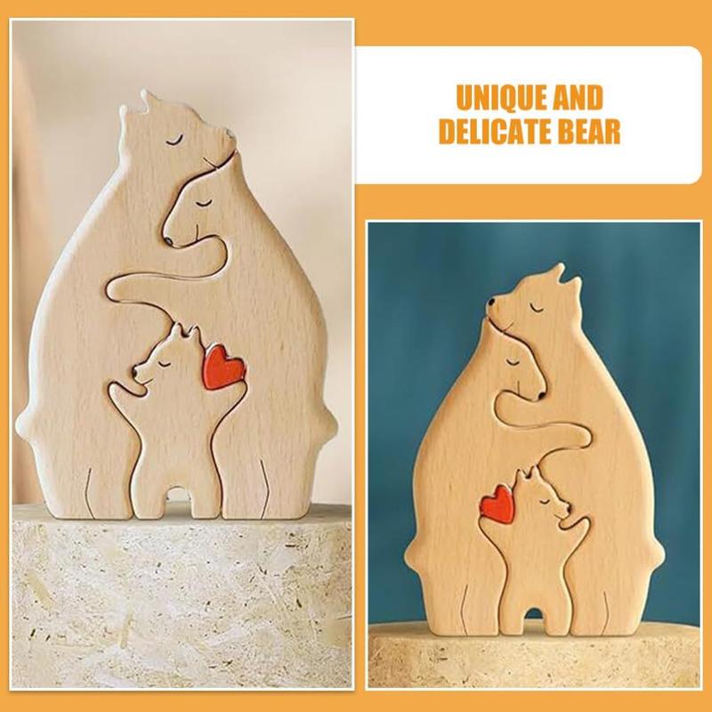 Wooden Bear Family Puzzle Ornament, 1 Count 3 in 1 Bear Family Hugging Each Other Decoration, Home Decor Statue for Living Room Bedroom Office