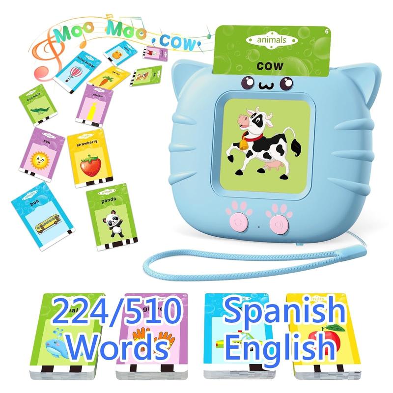 224 510 Words Alphabet Bilingual TalkingFlash Cards for 3-8 Years Toddlers, Pocket Speech Buddy Therapy AutismToyS, Kids learning materials Educational Learning InteractiveToy for Boys Girls Kids Gifts Blue learning cards