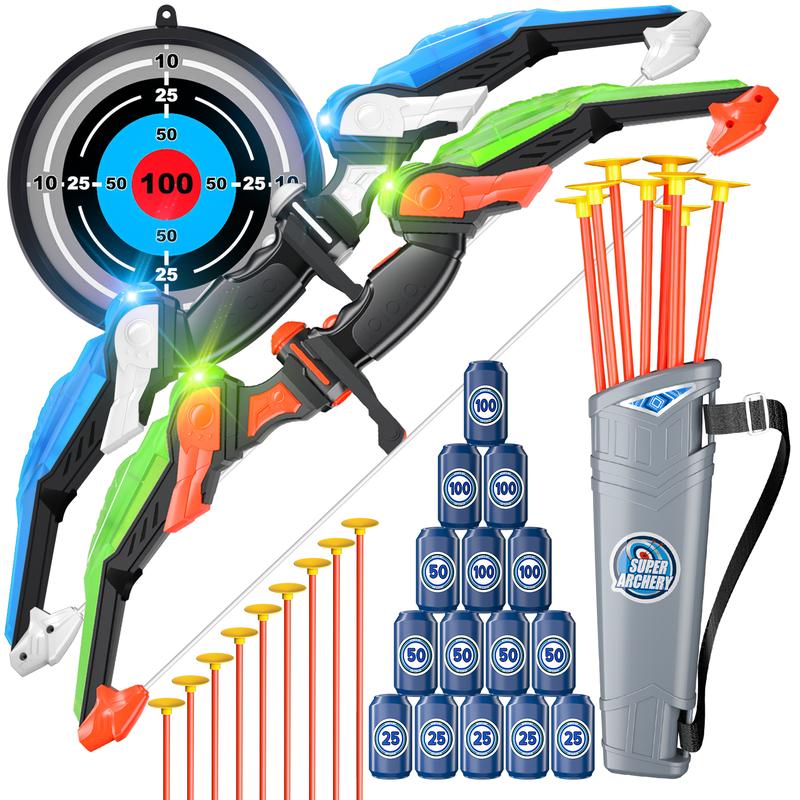 Archery Toy Set,  Bow and Arrow Toyswith Light-up LED, Target & Quiver, Indoor & Outdoor Archery Toys Gifts