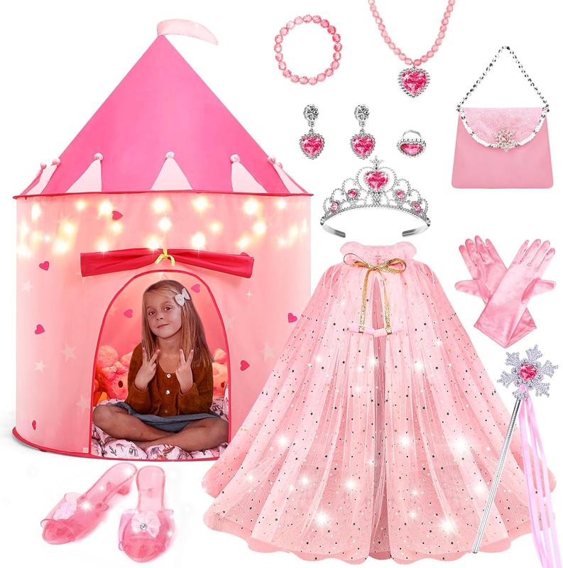 Christmas gift  Princess Castle Play Tent Dress Up with LED Glow in The Dark Stars - Pink