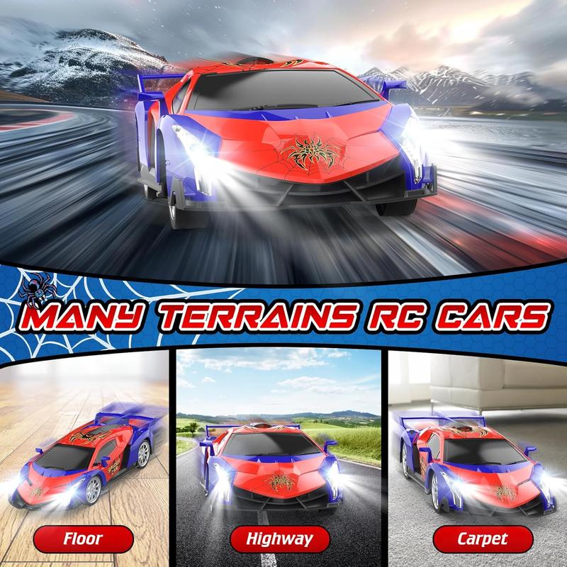 Remote Control Car, 2.4Ghz Rc Cars for Boys 4-7 8-12, Electric Kids Toys for Kids with Cool LED Lights, Rechargeable Hobby Race Cars Toys for Boys Girls Ages 4-6 5-7 6-8 8-12 Birthday Gift