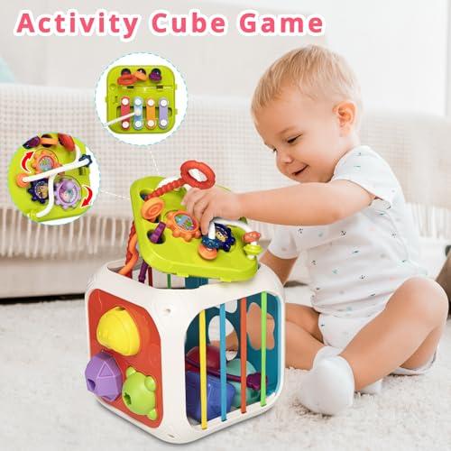 Montessori Toys for Toddlers 1 Years, 7-in-1 Activity Cube, Shape Sorter Toy| Baby Developmental Learning Toys| One Year Old First Birthday Gifts