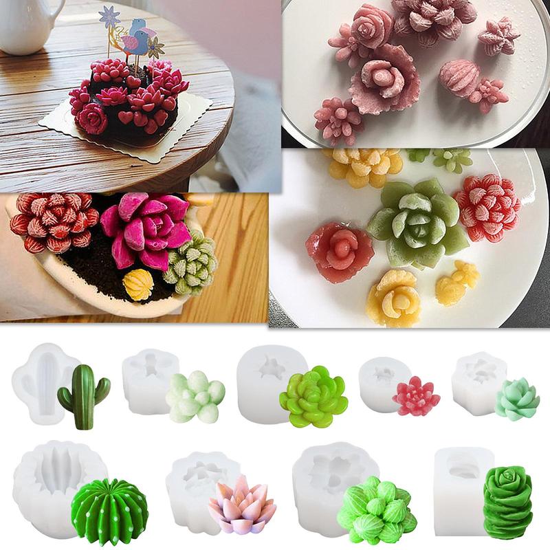 Cactus Design Candle Mold, 9 Counts set 3D Resin Craft Mold, DIY Decorative Ornament Mold For Home Decoration