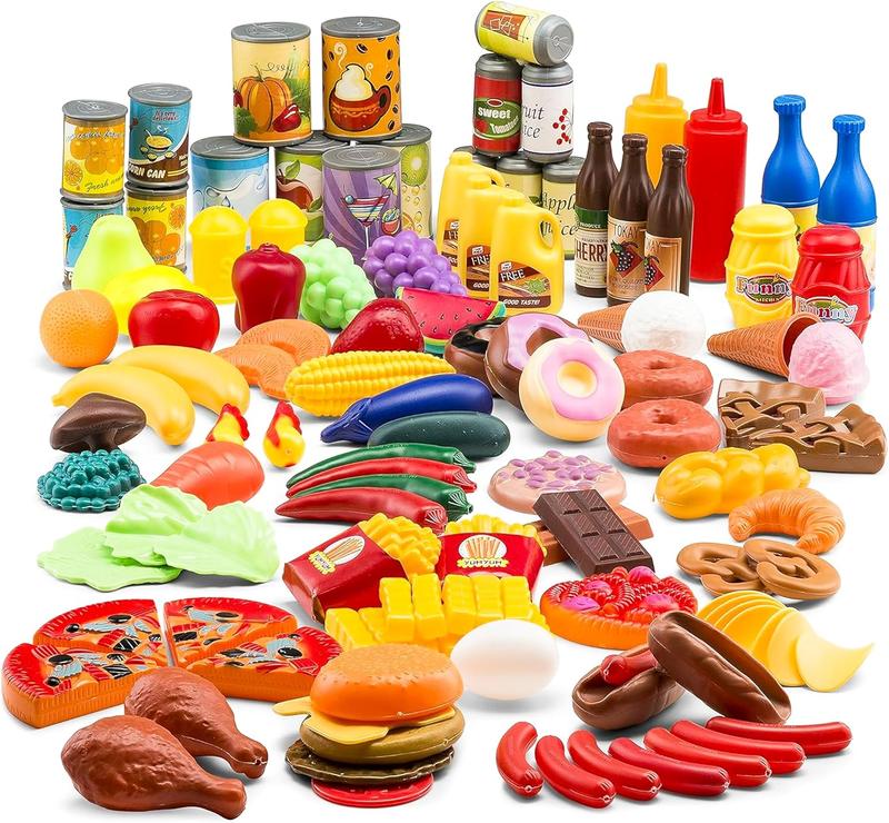 Chrismas 122 Piece Pretend Play Food Set for Kids - Toy Food for Kids Kitchen Set, Pretend Play Kitchen Food, Kids Kitchen Accessories Set