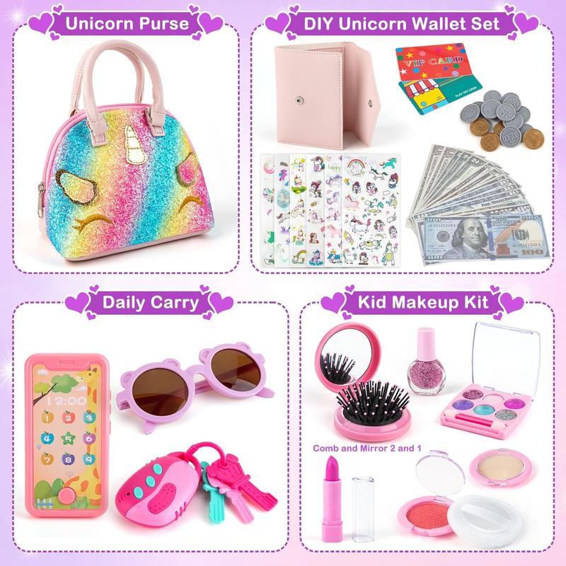 Christmas Gift Play Purse for Little Girls, Christmas  Pretend Play Toy Phone, Keys, Princess Toy Accessories Kids Purse Birthday Gift