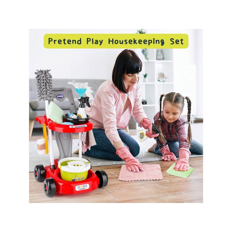 Kids Cleaning Set, Detachable 29 PCS Pretend Play Kids Housekeeping Kit With Working Vacuum Cleaner, Broom, Mop, Dust Pan, Pretend Play House Cleaning Tools Set Gift For 3 4 5+ Kids (Red),Christmas Toys  Gifts