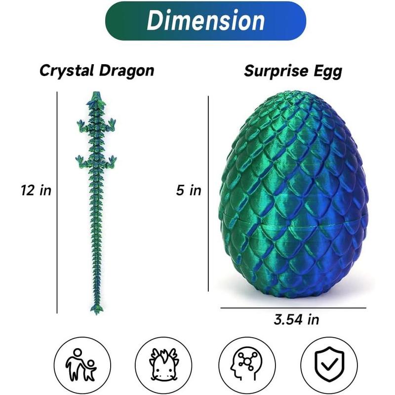 3D Printed Dragon Egg, Mystery Crystal Dragon Egg Fidget Toys Surprise, Easter Eggs Articulated Crystal Dragon Eggs with Dragon Inside (Laser Green)