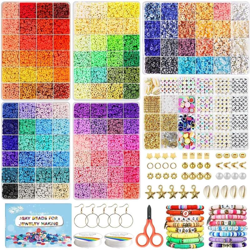 19000 count Clay Beads Bracelet Making Kit, 120 Colors 6 Boxes Friendship BraceletKit for  Making, Flat Polymer Heishi Beads with Charms, Gifts-Crafts Set for Girls Ages 6-12