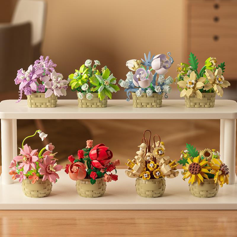 Artificial Flower Building Blocks, 1 Count Creative Flower Building Blocks, DIY Creative Puzzle Building Blocks, Home Decoration Ornaments