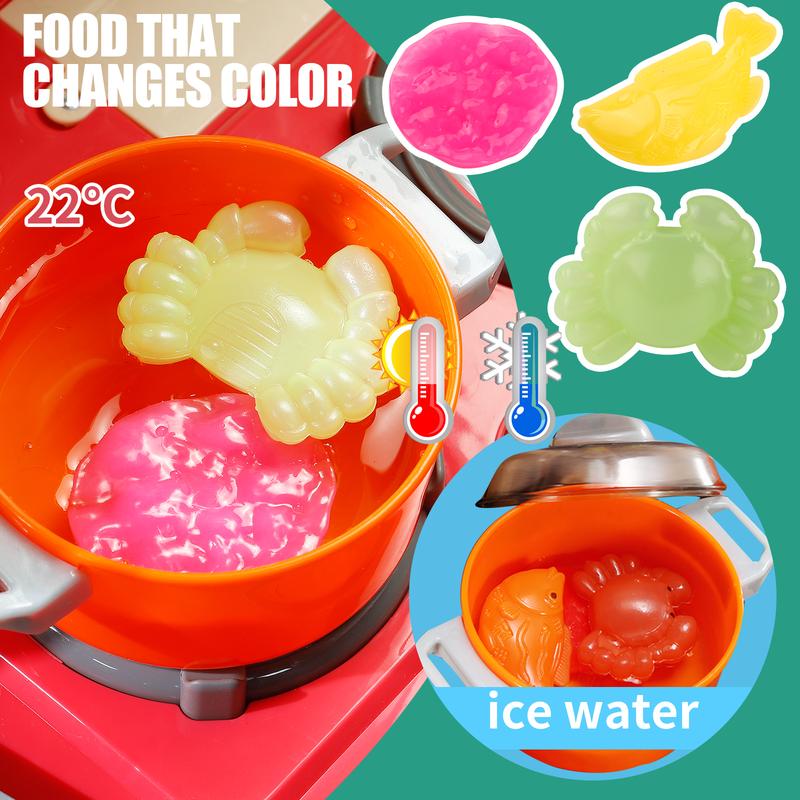 Color Changing Kitchen Playset Toys for Kids with Sound and Light, Cooking Stove, Play Sink and Toy Kitchen Accessories, Pretend Kitchen for Toddler