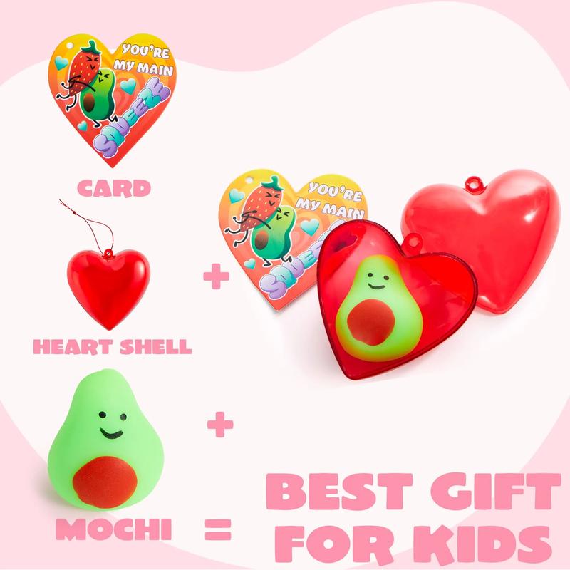 28Pcs Hearts Filled Mochi squishy toy Toys with Kids Valentines Cards for Classroom Exchange