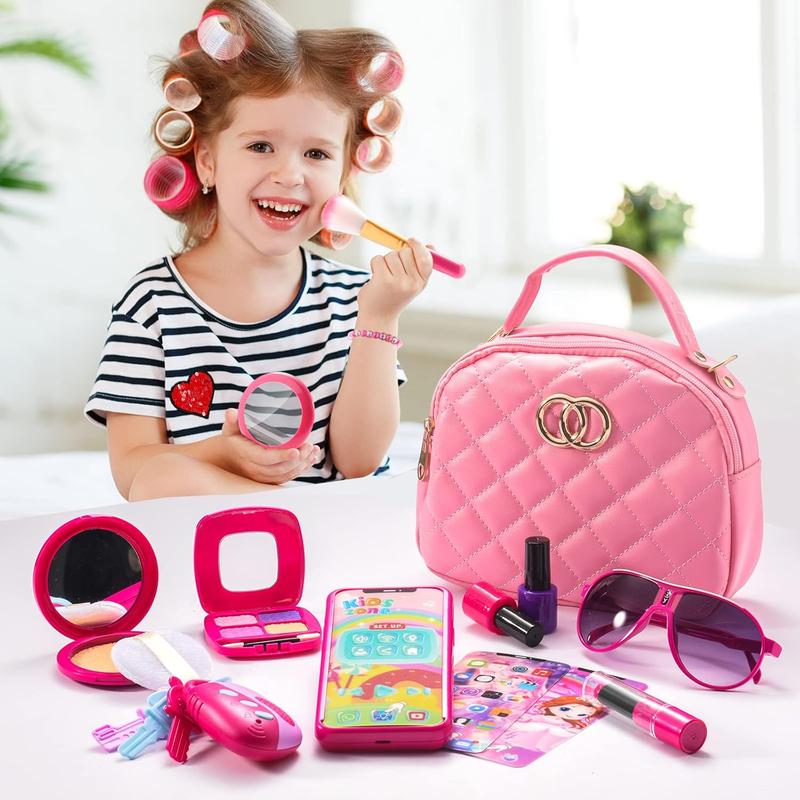 Christmas Gift Purse for Little Girls, Pretend Play Makeup Kits for Girl Toys Kids Purse with Accessories, Pink Princess Toys, new year, birthday gift