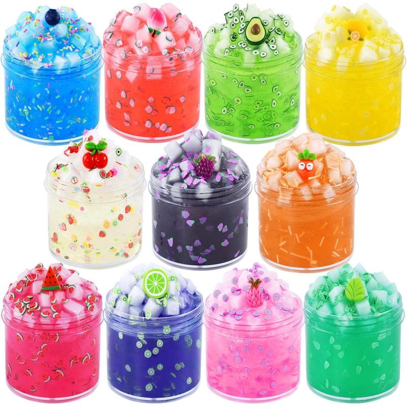 Jelly Cube Crunchy Crystal Slime Kit-11 Pack,Super Soft and Non-Sticky, Fruit Themed Party Toy to Slime,Rich Colors Stress Relief Toy for Girls and Boys