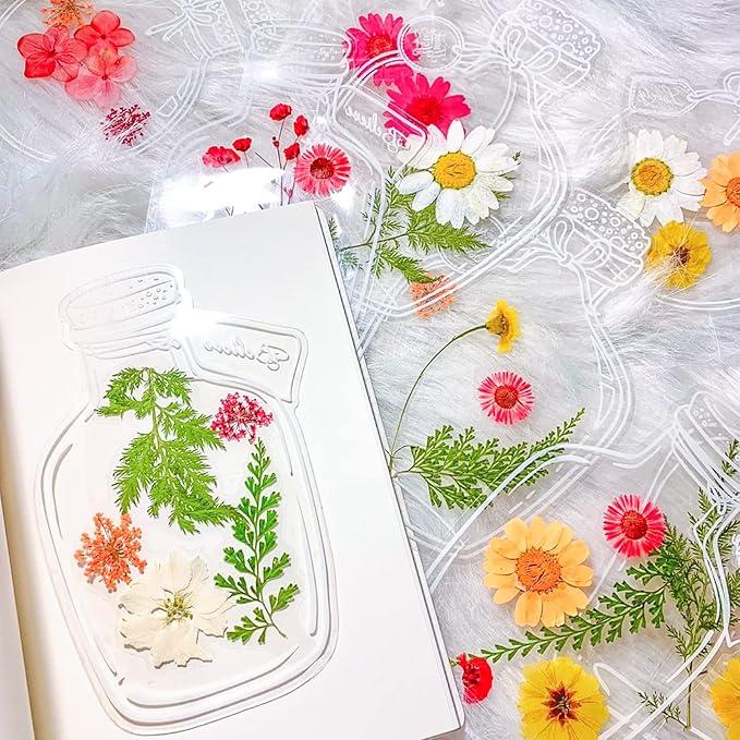 40 Counts DIY Bookmarks Transparent Dried Flower Handmade Transparent Leaves Collection of Spring Bottle