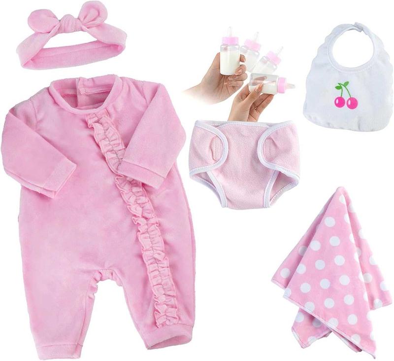 BABESIDE 6 Pcs Baby Doll Clothes for 17-22 inch Baby Dolls,Baby Doll Clothes Outfit Accessories fit Newborn Baby Doll Girl, Pink