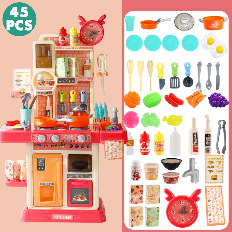 Color Changing Kitchen Playset Toys for Kids with Sound and Light, Cooking Stove, Play Sink and Toy Kitchen Accessories, Pretend Kitchen for Toddler