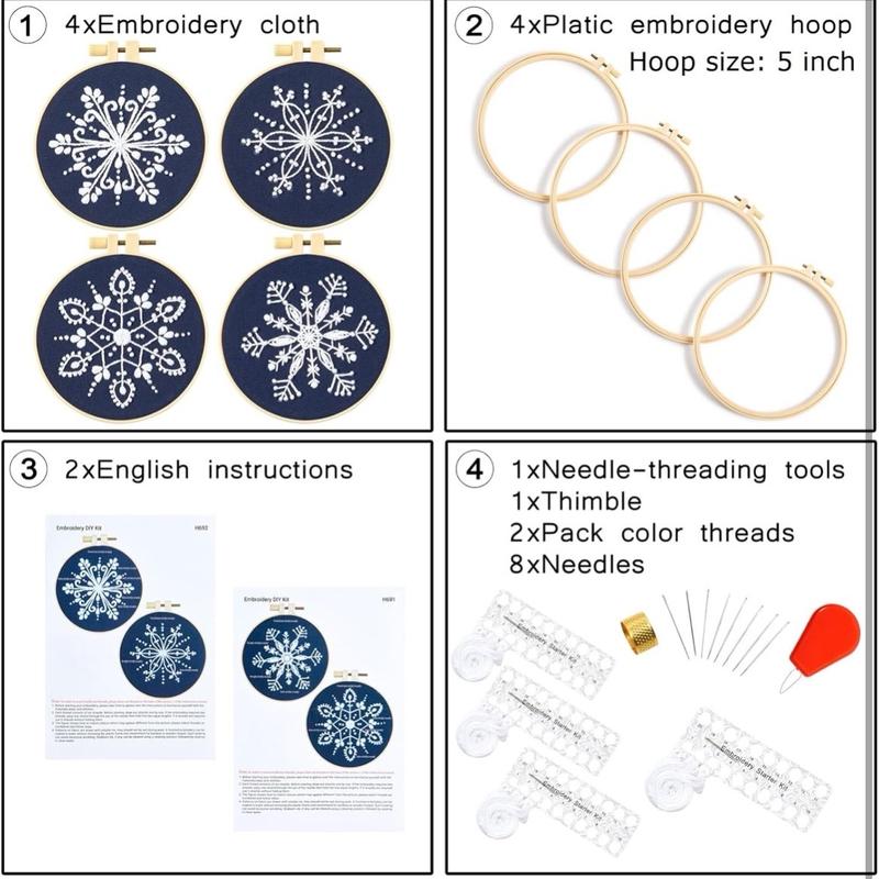 Winter Christmas Embroidery Kit for Beginners - 6 Sets Snowflakes Cross DIY Needlepoint Kit with Instructions and Supplies