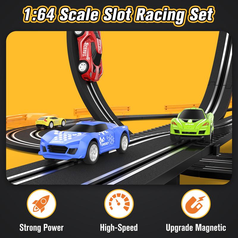 Slot-Car-Race-Track-Sets for Boys Kids, Battery or Electric Race Car Track with 4 High-Speed Slot Cars, Dual Racing Game 2 Hand Controllers Circular Overpass Track, Toys Gifts for 6-8 8-12 Boys Girls rc car offroad  rc