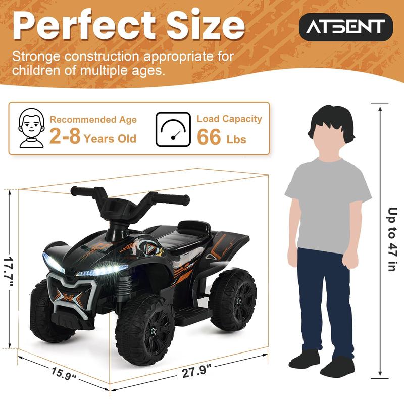 ATV 6V 4.5A Ride On Car for Kids,4 Wheeler Electric Car with Music and Wear-Resistant Wheels Ride On Toys for Kids with Reverse Gear and Headlights