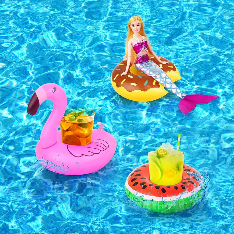 9 Pcs Cute 11.5 Inch Girl Doll Float Swimming Pool Floaties Party Ring Inflatable Drink Holder for 11.5