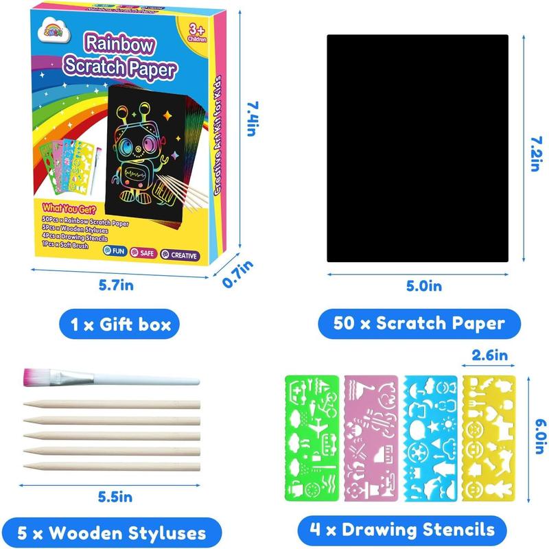 Scratch Art for Kids Toy: 60 Rainbow Scratch Paper Art Supplies Kits for Boy Girl Birthday Gift Arts Crafts Classroom Supplies for Kids Party Activities Halloween Christmas Stocking Stuffer Gift