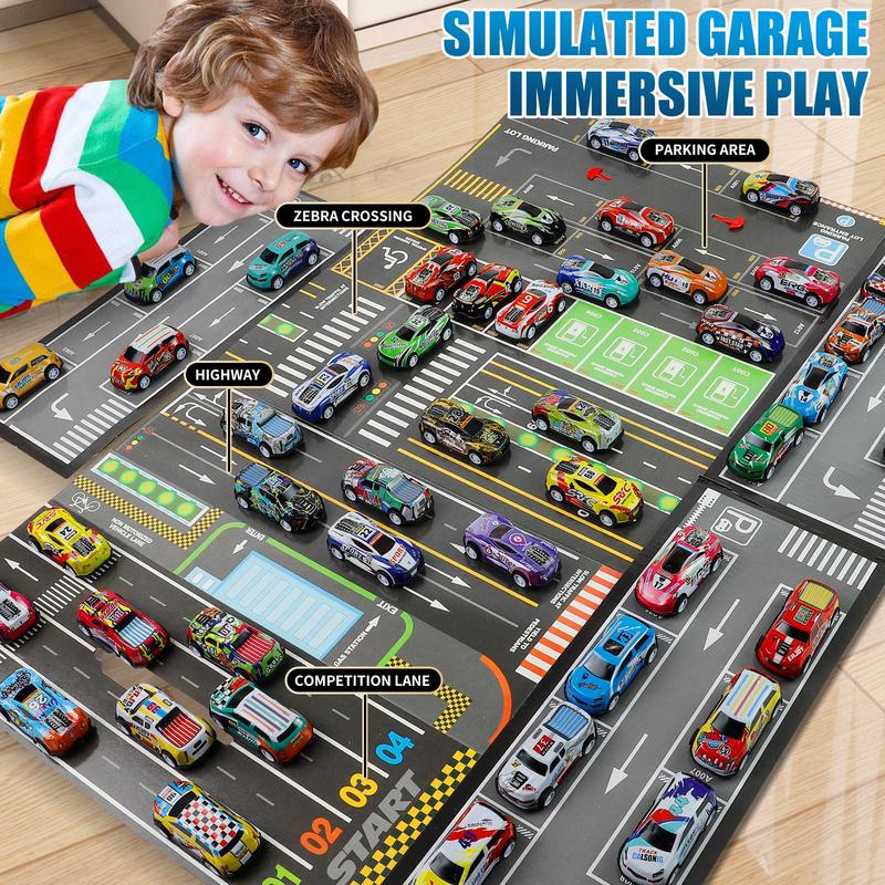 48-Piece Pull Back Cars Set with Garage Storage Box – Race Car Collection for Boys and Girls – Mini Racing Cars, Friction Powered Toy Cars