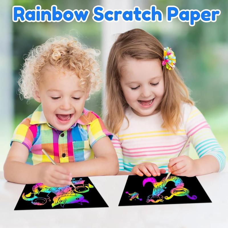 Scratch Art for Kids Toy: 60 Rainbow Scratch Paper Art Supplies Kits for Boy Girl Birthday Gift Arts Crafts Classroom Supplies for Kids Party Activities Halloween Christmas Stocking Stuffer Gift