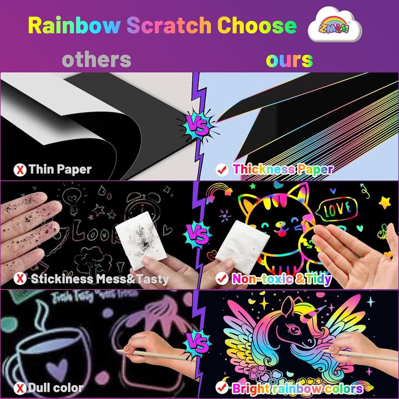 Scratch Art for Kids Toy: 60 Rainbow Scratch Paper Art Supplies Kits for Boy Girl Birthday Gift Arts Crafts Classroom Supplies for Kids Party Activities Halloween Christmas Stocking Stuffer Gift