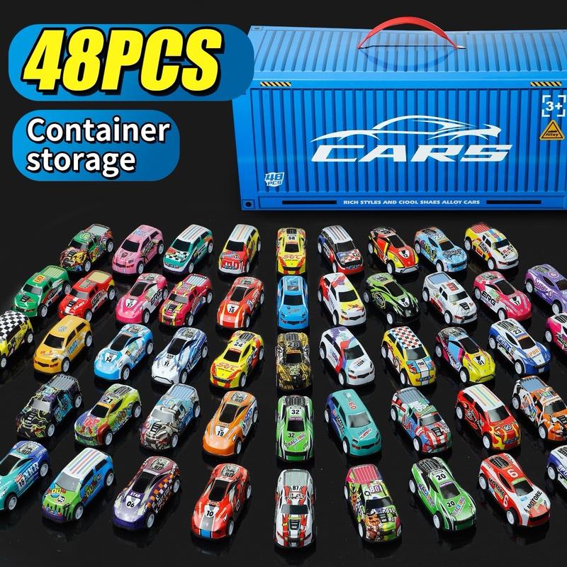 48-Piece Pull Back Cars Set with Garage Storage Box – Race Car Collection for Boys and Girls – Mini Racing Cars, Friction Powered Toy Cars