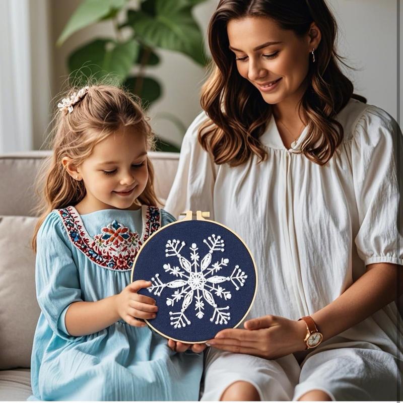 Winter Christmas Embroidery Kit for Beginners - 6 Sets Snowflakes Cross DIY Needlepoint Kit with Instructions and Supplies