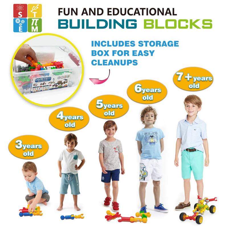 Stem Building Toys for 3 4 5 6 7 8 Year Old Boys Girls Kids,125Pieces Building Blocks Educational Learning Toys with Large Storage Box,Ideal Christmas Birthday Gifts