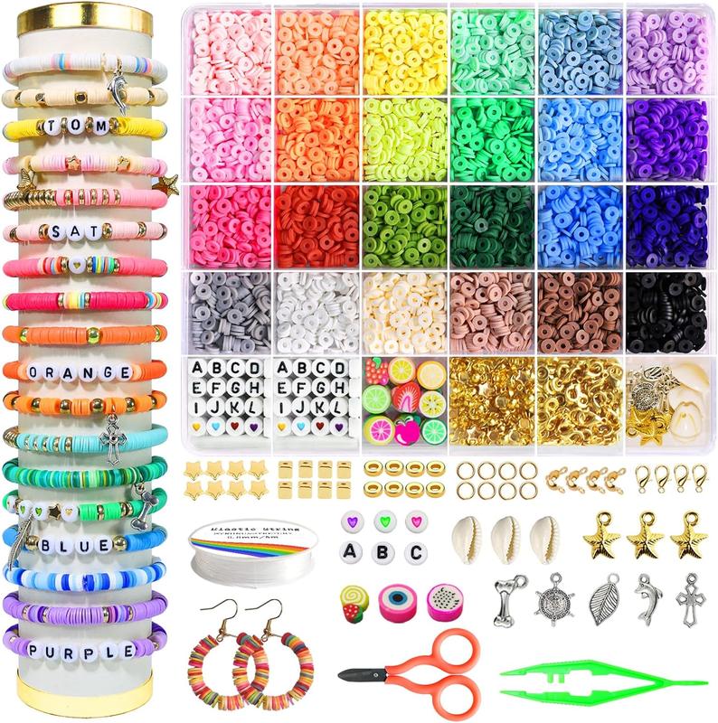 Clay Beads Bracelet Making Kit for Beginner, Friendship Preppy Flat Polymer Heishi  Jewelry Kits with Charms, Gifts for Teen Girls Toys Crafts for Girls Ages 6-13 (clay beads 4200)