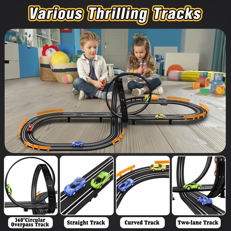 Slot-Car-Race-Track-Sets for Boys Kids, Battery or Electric Race Car Track with 4 High-Speed Slot Cars, Dual Racing Game 2 Hand Controllers Circular Overpass Track, Toys Gifts for 6-8 8-12 Boys Girls rc car offroad  rc