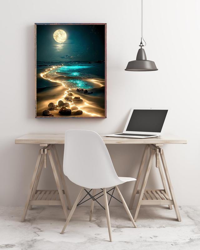 Moonlight Beach Diamond Painting Kits for Adults, 5D Seaside Moon Diamond Art Kits for Beginners, DIY Full Drill Paint with Diamond, Home Wall Decor 12 x 16 Inch