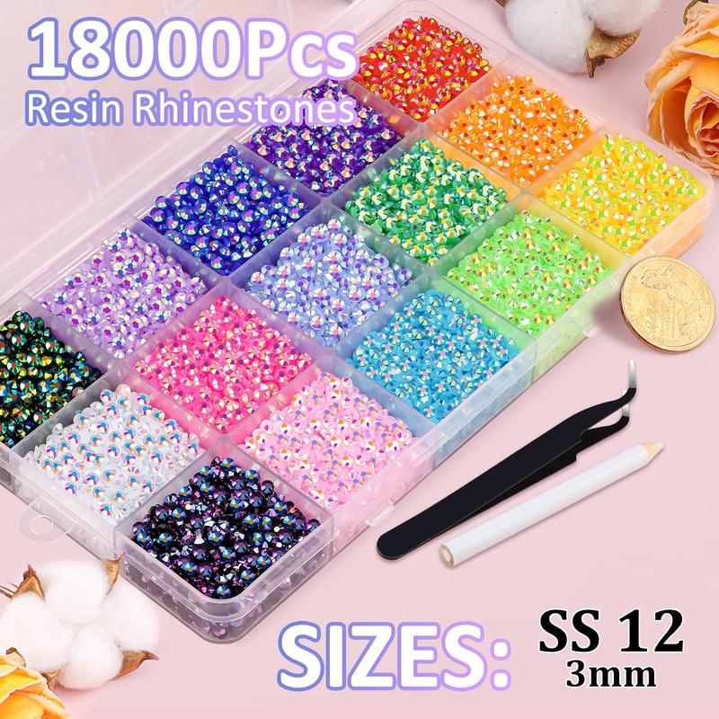 18000Pcs Resin Jelly Rhinestones for Crafting, Multicolor 3mm Flatback Rainbow Gems, Bedazzling Crystal with 3Pcs 10ml B7000 Jewelry Glue for DIY Crafts...