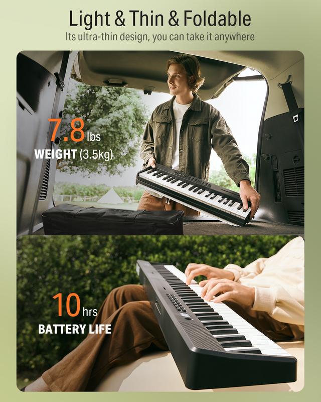 Donner DP-10 Foldable Digital Piano for Beginner, 88 Key Full Size Keyboard, Bundle with Pedal, Piano Bag