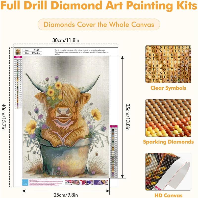 Cow  Painting Kits for Adults, 5D  Cow  Art Kits for Beginners, Full Drill DIY   Dots Kits  Craft for Home Wall Art Decor 12x16 inch