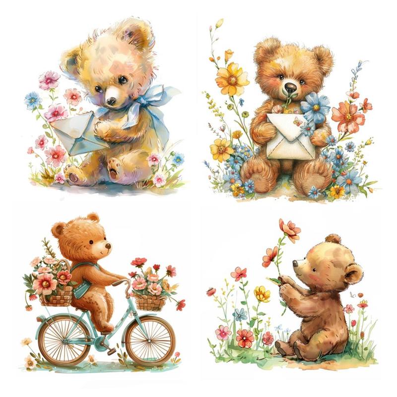 Bear & Flower Pattern Sticker (20pcs set), Cute Cartoon Bear Sticker, DIY Decorative Sticker for Scrapbook & Journal & Gift Wrapping & Greeting Card