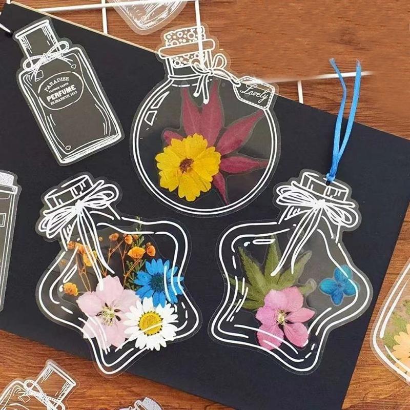 40 Counts DIY Bookmarks Transparent Dried Flower Handmade Transparent Leaves Collection of Spring Bottle