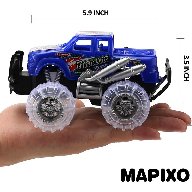 MAPIXO 4 Pack 4 Colors Monster Truck Set with Light Up Flashing LED Wheels, Best Gift for Boy and Girl Age 3+ Years Old. Push n Go Car, Monster Car Toy for Kids Child Toddler Birthday Party Favors