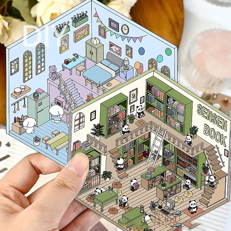 4PCS Fun DIY Stickers Scene Make Your Own Supermarket, DIY 3D House Stickers, Cute 3D Korean Cartoon Scene Stickers for Adult Relief Stress Pass The Time