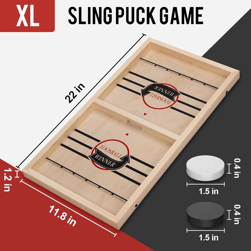 Extra Large Wooden Fast Sling Puck Game - Super Sling Hockey Table for Family Game Night & Parties | Foosball Winner String Puck Game with 20 Pucks & Storage Bag | Premium Wood Construction