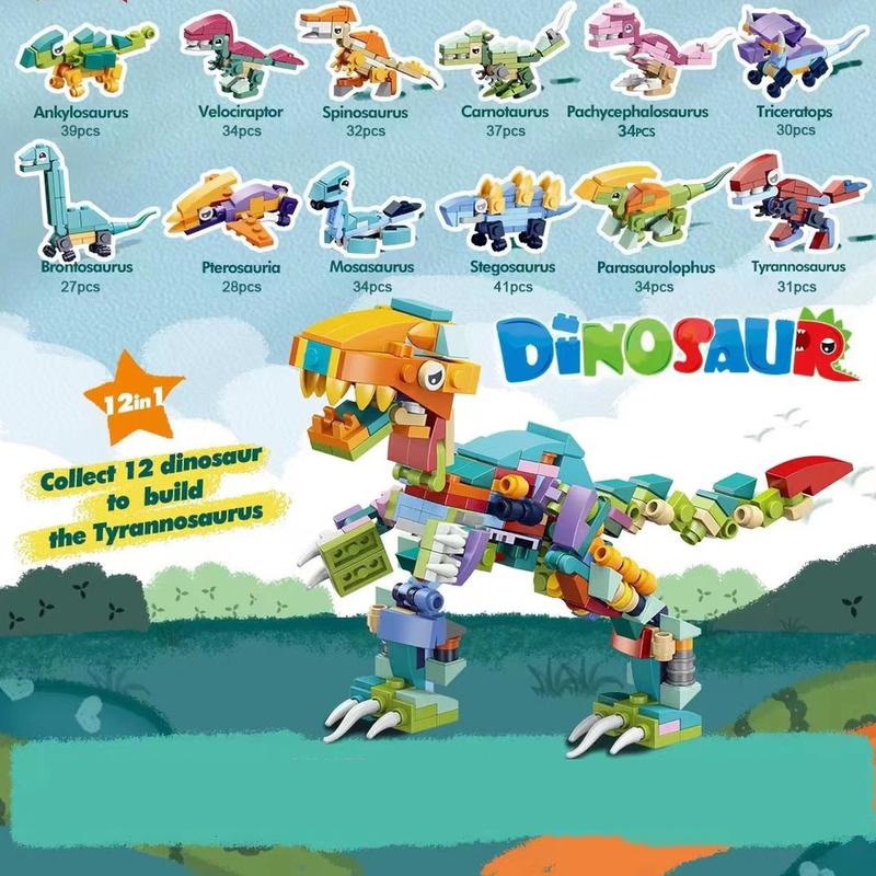 12 in 1 Pre Filled Dinosaur Building Block Set-12 Pcs Mini Building Blocks  STEM Building Blocks  Classroom Prize  Party Favor Birthday Carnival Prizes