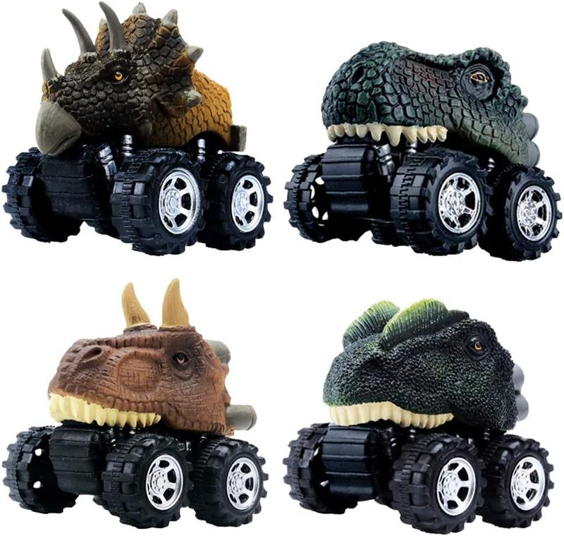 Pull Back Dinosaur Car Toys 4 Pack Dino Toys for 3 Year Old Boys and Toddlers T-Rex Dinosaur Games Monster Trucks