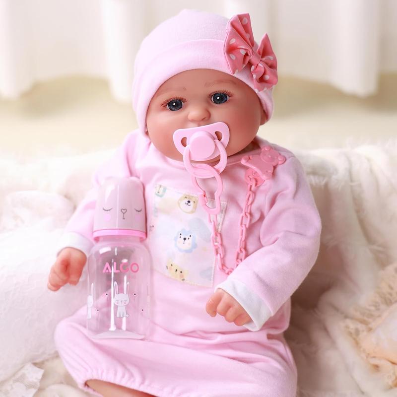 BABESIDE 6 Pcs Reborn Baby Doll Accessories Set, Cute Bear Pattern Baby Doll Bottles and Magnetic Pacifiers with Pacifier Clips Chain for Reborn Baby Dolls Girls & Boys