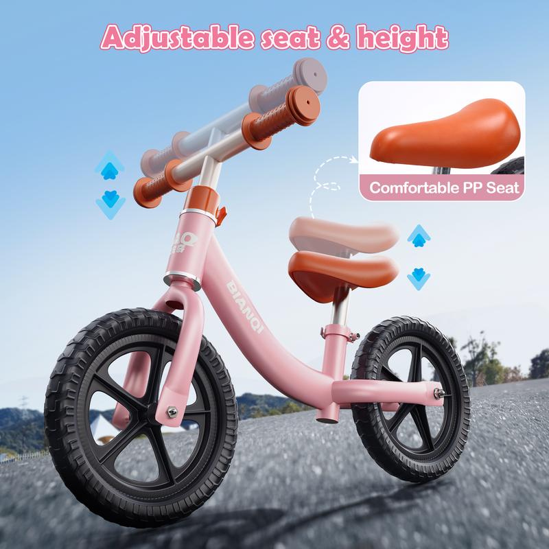 Balanced Bike No Pedal Balance Bicycle Includes Built-In Footrest, Handlebar Grips & Flat-Free Tires