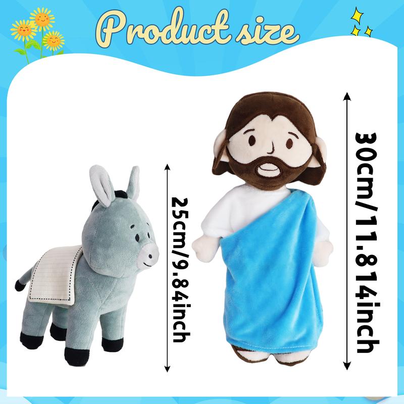 Yelakey Jesus Rides a Donkey Plush Toy stuffed toys plushies for kids children, 11.8in Jesus, 9.8in Donkey, Soft and Safe,  Lovely Religious Gift for Kids, Christian Baptism Gift,Thanksgiving Christmas Gift