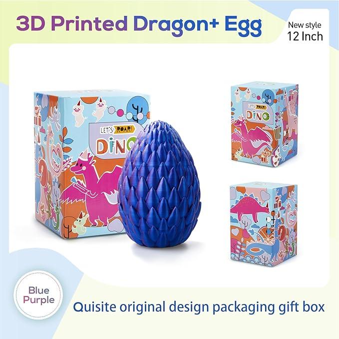 3D Printed Dragon,Dragon Eggs with Dragon Inside,Dragon Egg Toy,12'' Full Articulated Crystal 3D Dragon for Children's Day Gift & Birthday Gift,Halloween