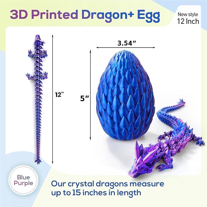 3D Printed Dragon,Dragon Eggs with Dragon Inside,Dragon Egg Toy,12'' Full Articulated Crystal 3D Dragon for Children's Day Gift & Birthday Gift,Halloween